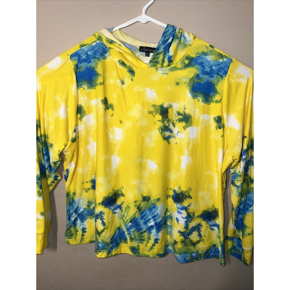 LOVE UNIVERSITY Lightweight Hoodie Womens 3x Blue Gold Tie Die Michigan EUC